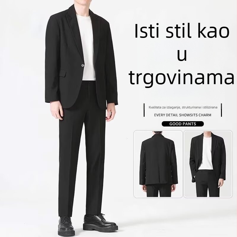Muško sako u korejskom stilu, slobodan kroj, jednostrano, bez otvora, tkanina poliester/acetat, zimska odjeća, proljeće 2024