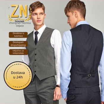 Muški radni prsluk – slim fit, prugasti uzorak, bez ovratnika, 5 gumbi