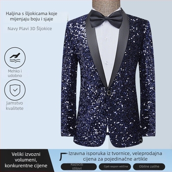 Muško formalno sako Slim Fit, jedno dugme, šal-gol, za plesne nastupe na pozornici, četiri sezone, 90% acetatnih vlakana