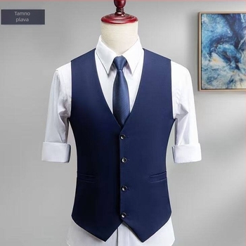 Muška vesta za sako - uski kroj, V-izrez, dvostruko kopčanje, četiri godišnja doba, poliester smjesa