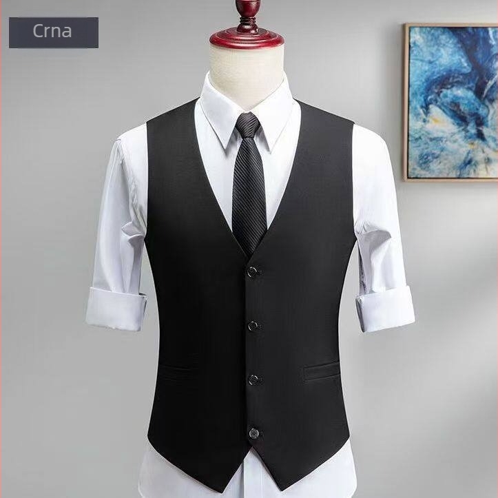 Muška vesta za sako - uski kroj, V-izrez, dvostruko kopčanje, četiri godišnja doba, poliester smjesa