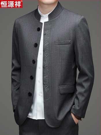 Muško sako u stilu Zhongshan-Tang, casual odijelo, pamuk, bez peglanja, detalji na gumbima, proljeće 2025