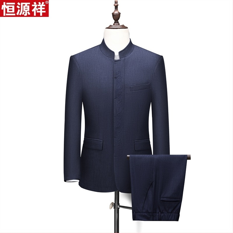 Muško sako u stilu Zhongshan-Tang, casual odijelo, pamuk, bez peglanja, detalji na gumbima, proljeće 2025