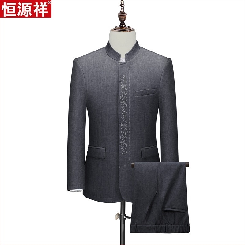 Muško sako u stilu Zhongshan-Tang, casual odijelo, pamuk, bez peglanja, detalji na gumbima, proljeće 2025