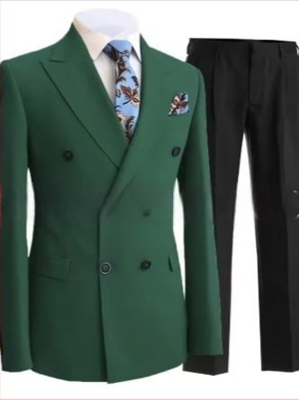 Muški slim fit odijelo s dvostrukim kopčanjem, špičasti rever, serge tkanina (70% poliester), pogodan za vjenčanja