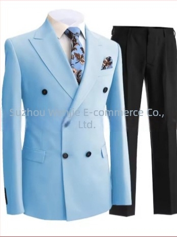 Muški slim fit odijelo s dvostrukim kopčanjem, špičasti rever, serge tkanina (70% poliester), pogodan za vjenčanja