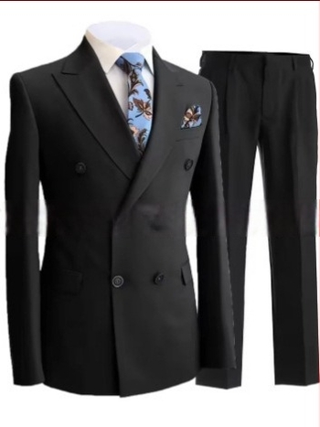 Muški slim fit odijelo s dvostrukim kopčanjem, špičasti rever, serge tkanina (70% poliester), pogodan za vjenčanja