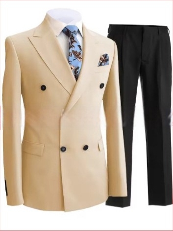 Muški slim fit odijelo s dvostrukim kopčanjem, špičasti rever, serge tkanina (70% poliester), pogodan za vjenčanja