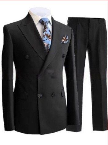 Muški slim fit odijelo s dvostrukim kopčanjem, špičasti rever, serge tkanina (70% poliester), pogodan za vjenčanja