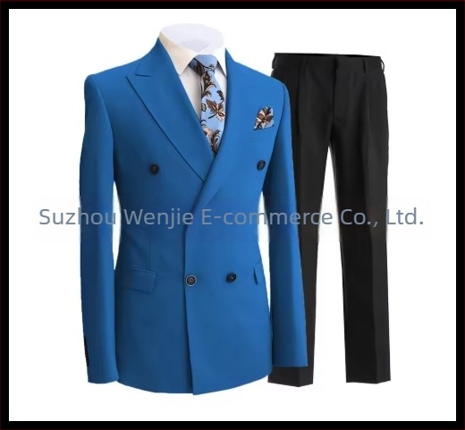 Muški slim fit odijelo s dvostrukim kopčanjem, špičasti rever, serge tkanina (70% poliester), pogodan za vjenčanja