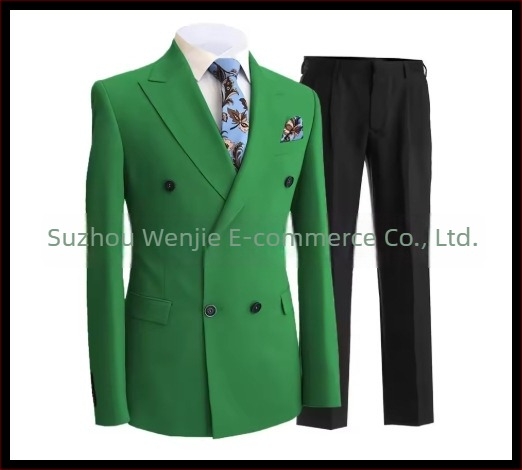 Muški slim fit odijelo s dvostrukim kopčanjem, špičasti rever, serge tkanina (70% poliester), pogodan za vjenčanja