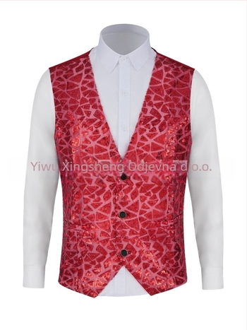 Muška vesta s paijetinama, V izrez, jednostrano kopčanje, poliester, četiri sezone, retro casual