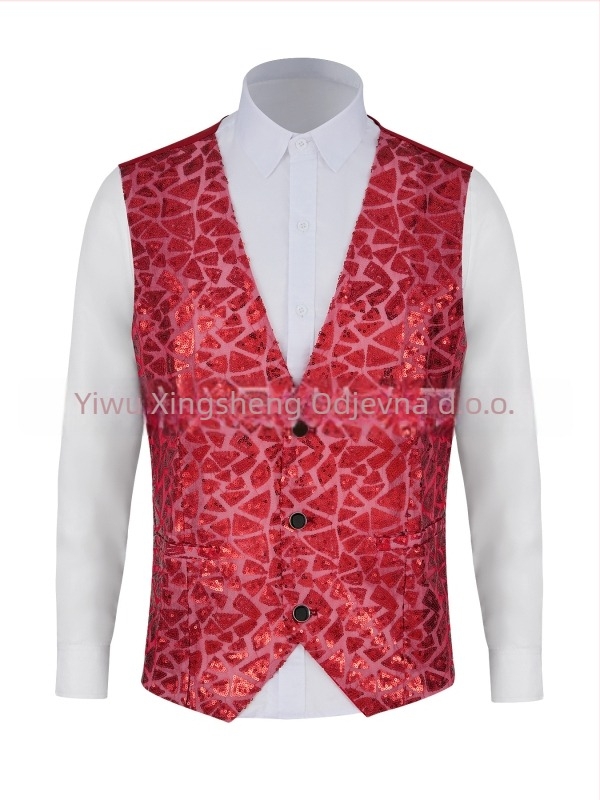 Muška vesta s paijetinama, V izrez, jednostrano kopčanje, poliester, četiri sezone, retro casual