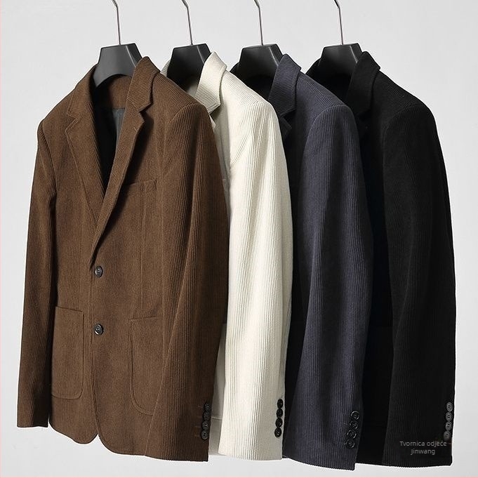 Corduroy muško sako s prugastim retro dizajnom, dva gumba, jednostruki zatvarač, uski kroj, proljeće 2025