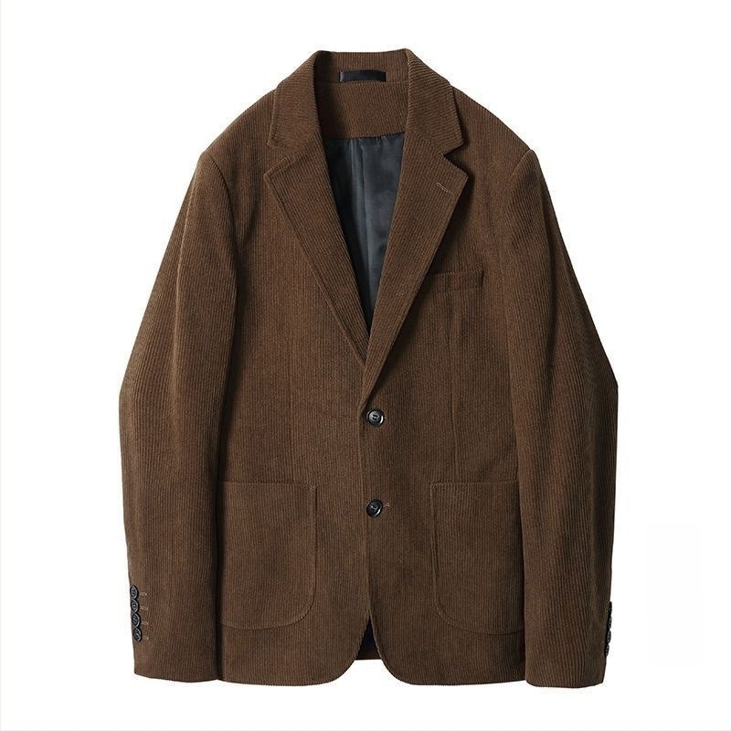 Corduroy muško sako s prugastim retro dizajnom, dva gumba, jednostruki zatvarač, uski kroj, proljeće 2025
