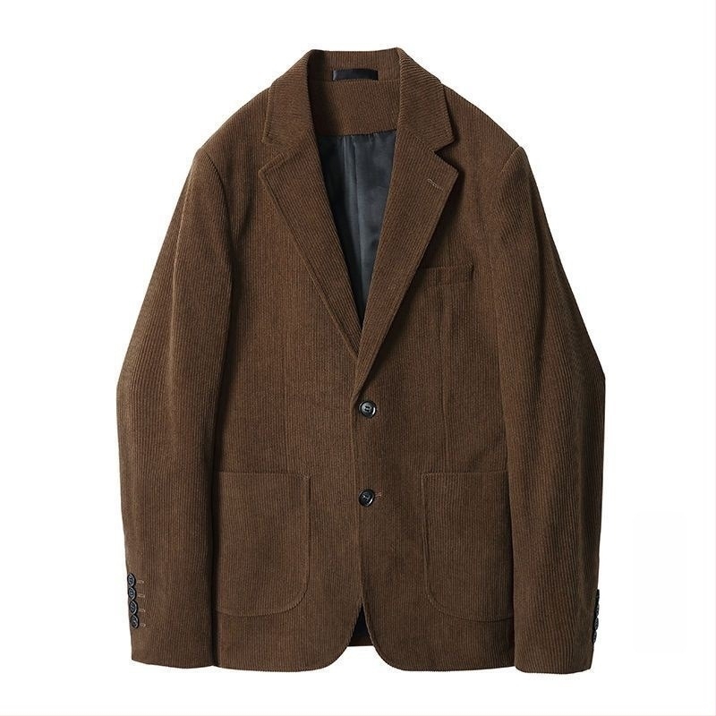 Corduroy muško sako s prugastim retro dizajnom, dva gumba, jednostruki zatvarač, uski kroj, proljeće 2025