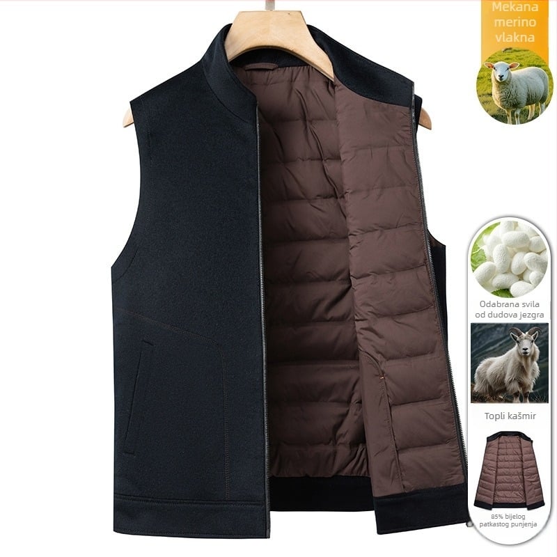 Muška vesta s perjem, casual stil, stojeći ovratnik, zatvarač, zimska debljina