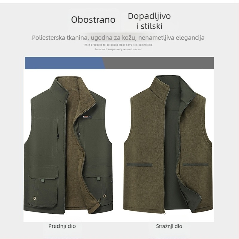 Muški zimski prsluk s flecom i mnogim džepovima, za vanjski ribolov