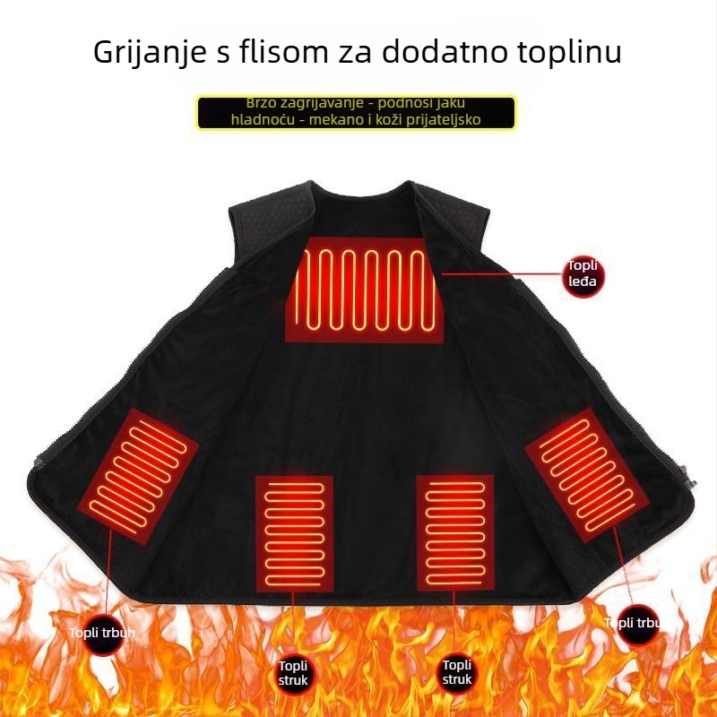 Zimska grijana vesta s flis podstavom, USB napajanjem i inteligentnim grijanjem, unisex
