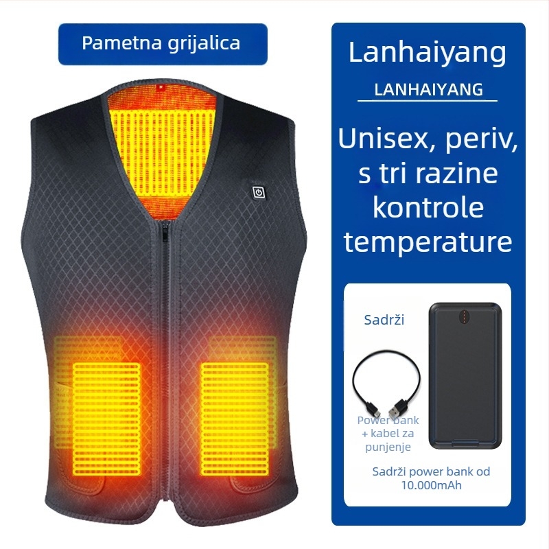 Zimska grijana vesta s flis podstavom, USB napajanjem i inteligentnim grijanjem, unisex