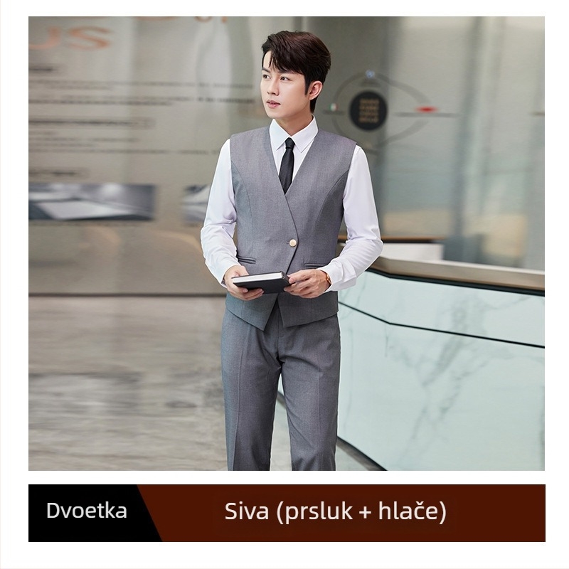 Slim-fit prsluk s V izrezom, jednodruko kopčanje, mješavina viskoze i poliestera za posao, sve sezone