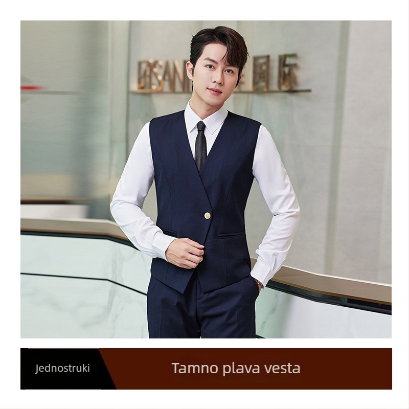 Slim-fit prsluk s V izrezom, jednodruko kopčanje, mješavina viskoze i poliestera za posao, sve sezone