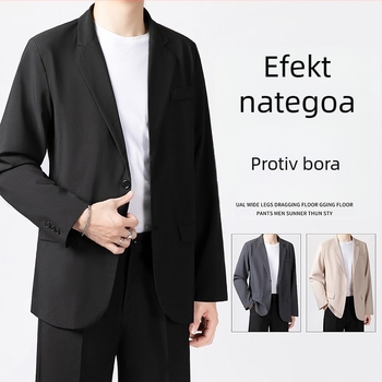 Muško sako za odijelo, opuštena linija, rever, jednoredno s dva gumba, poliester, dugi rukavi, jesen 2025
