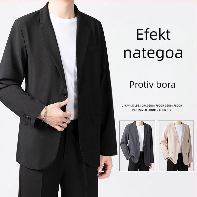 Muško sako za odijelo, opuštena linija, rever, jednoredno s dva gumba, poliester, dugi rukavi, jesen 2025