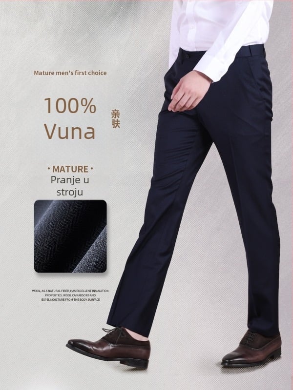 Muške vunene hlače – ravni kroj, 100% vuna, strojno pranje, poslovni stil, četiri sezone