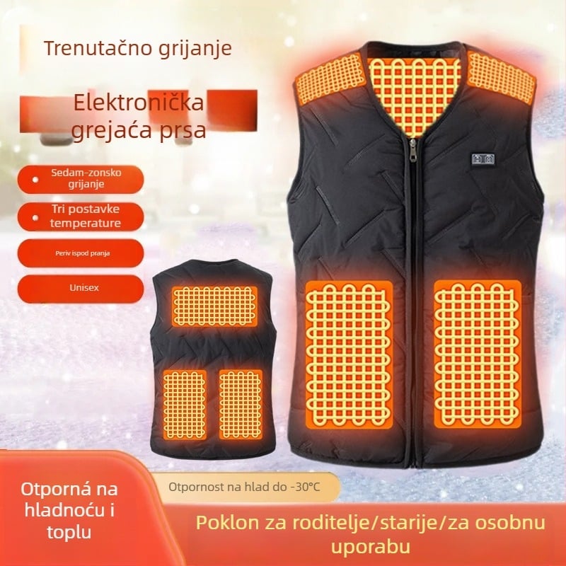 Muška električna grijna vest - potpuno tijelo grijanja, inteligentna kontrola temperature, zip, velur debeli materijal, poliester, zima 2025