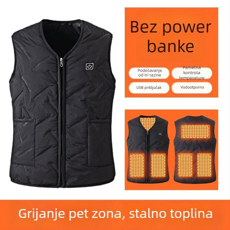 Muška električna grijna vest - potpuno tijelo grijanja, inteligentna kontrola temperature, zip, velur debeli materijal, poliester, zima 2025