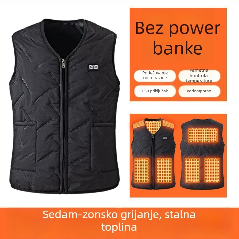 Muška električna grijna vest - potpuno tijelo grijanja, inteligentna kontrola temperature, zip, velur debeli materijal, poliester, zima 2025