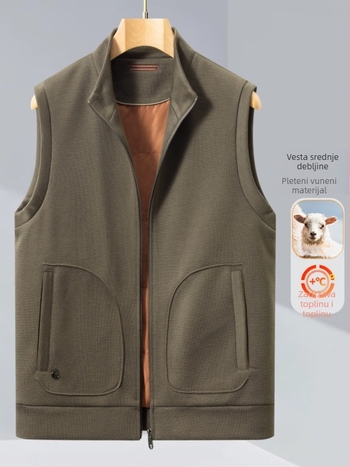 Muška pletena vesta od vune i akrila, sa stojećim ovratnikom, zatvaračem i uskim krojem