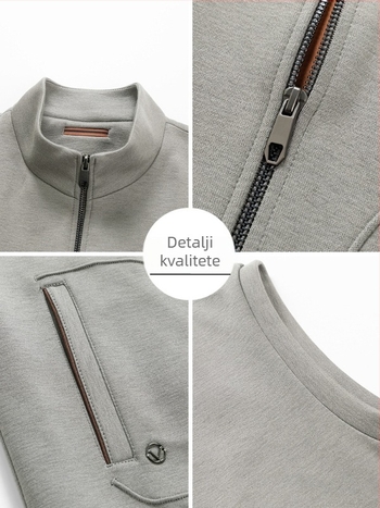 Muška pletena vesta od vune i akrila, sa stojećim ovratnikom, zatvaračem i uskim krojem