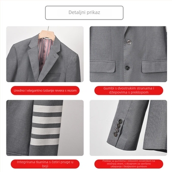 Tb Browin muško vuneno sako u korejskom stilu s najlonskom podstavom, tri gumba sprijed, rever, četiri sezone