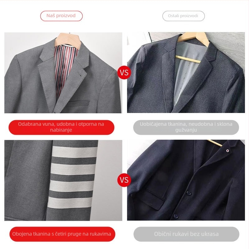 Tb Browin muško vuneno sako u korejskom stilu s najlonskom podstavom, tri gumba sprijed, rever, četiri sezone