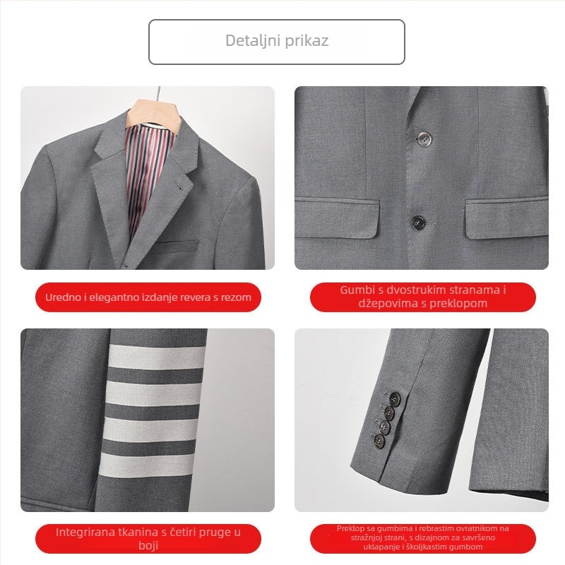 Tb Browin muško vuneno sako u korejskom stilu s najlonskom podstavom, tri gumba sprijed, rever, četiri sezone