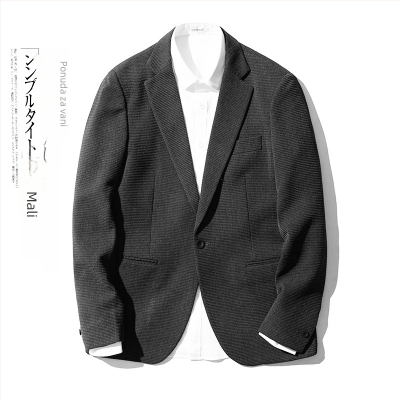 Muško casual sako, labav kroj, ovratnik sakoa, jednostruko kopčanje, poliesterova smjesa, žakardni uzorak