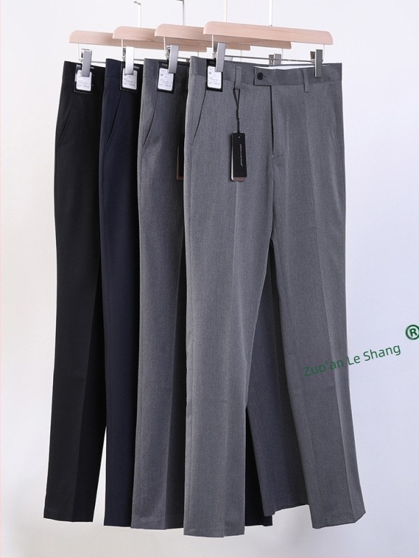 Muške hlače ravnog kroja, elastični poliester materijal (~62% poliester), pogodne za poslovno formalno odijevanje, sve sezone, za odrasle muškarce