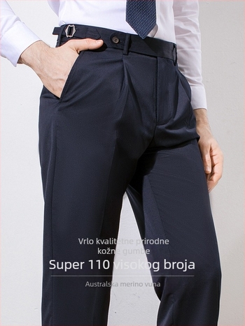 Muške vunene hlače u neapolinskom stilu, visokim strukom, pravilan kroj, jednostavan plis
