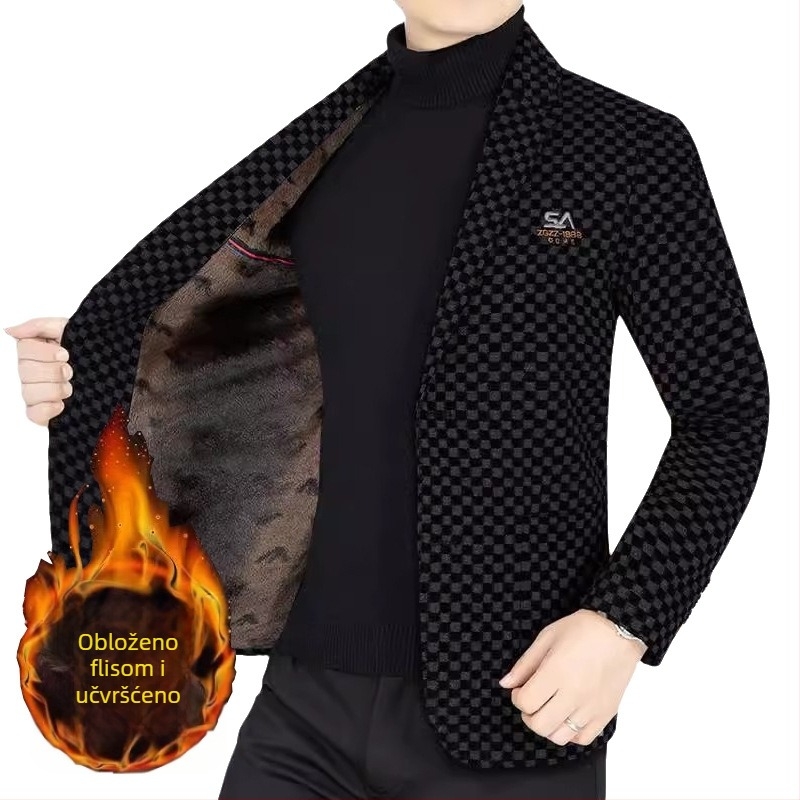 Muško zimsko sako za gradski stil, fleece podstava, opušten kroj, jednoredno kopčanje s dva gumba, rever