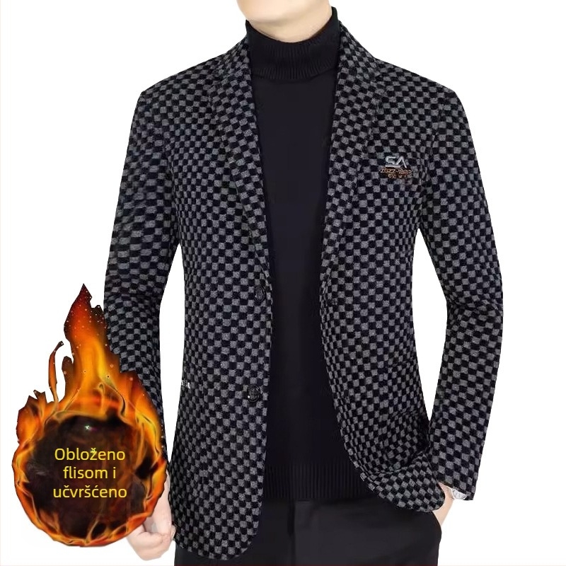 Muško zimsko sako za gradski stil, fleece podstava, opušten kroj, jednoredno kopčanje s dva gumba, rever