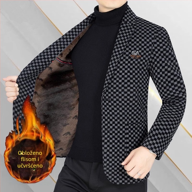Muško zimsko sako za gradski stil, fleece podstava, opušten kroj, jednoredno kopčanje s dva gumba, rever