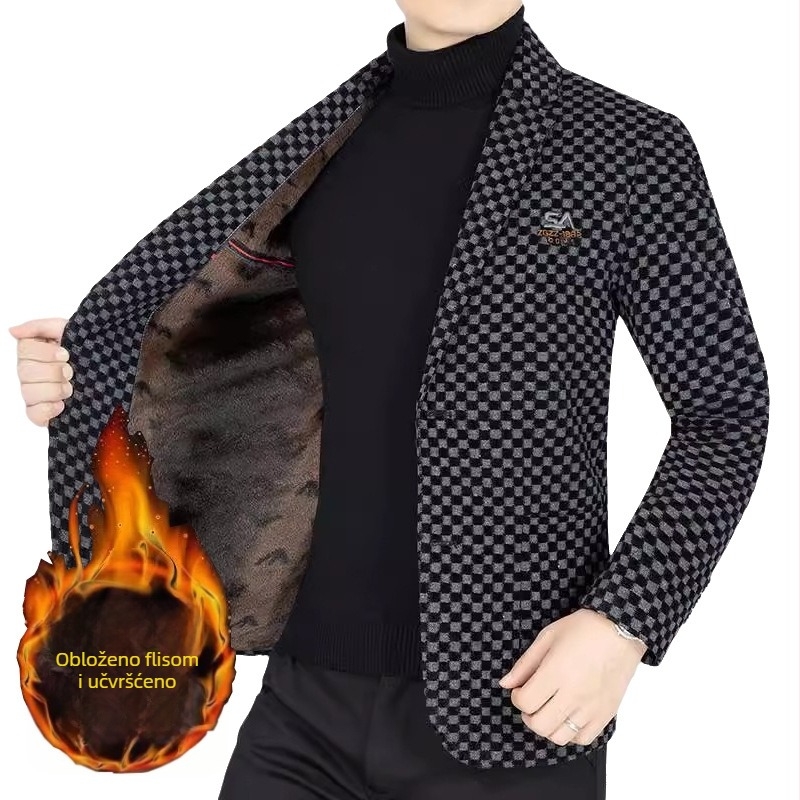 Muško zimsko sako za gradski stil, fleece podstava, opušten kroj, jednoredno kopčanje s dva gumba, rever