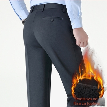 Muške zimske hlače s vunenom podstavom, visokim strukom, širokim krojem, s gumbima.