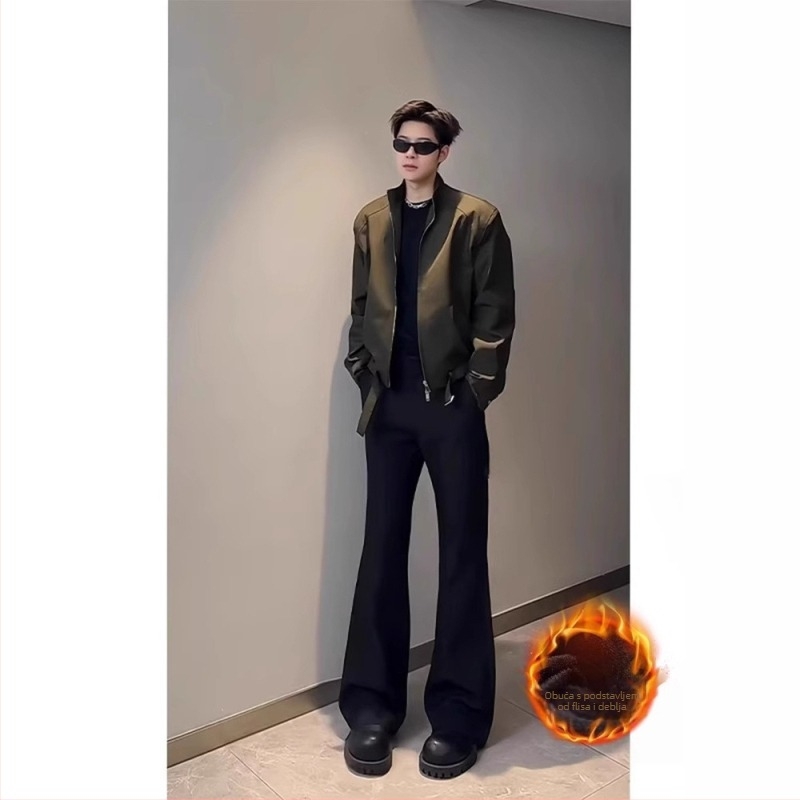 Muške hlače od poliestera – slim fit, blago proširene, rastezljive, zimske 2024