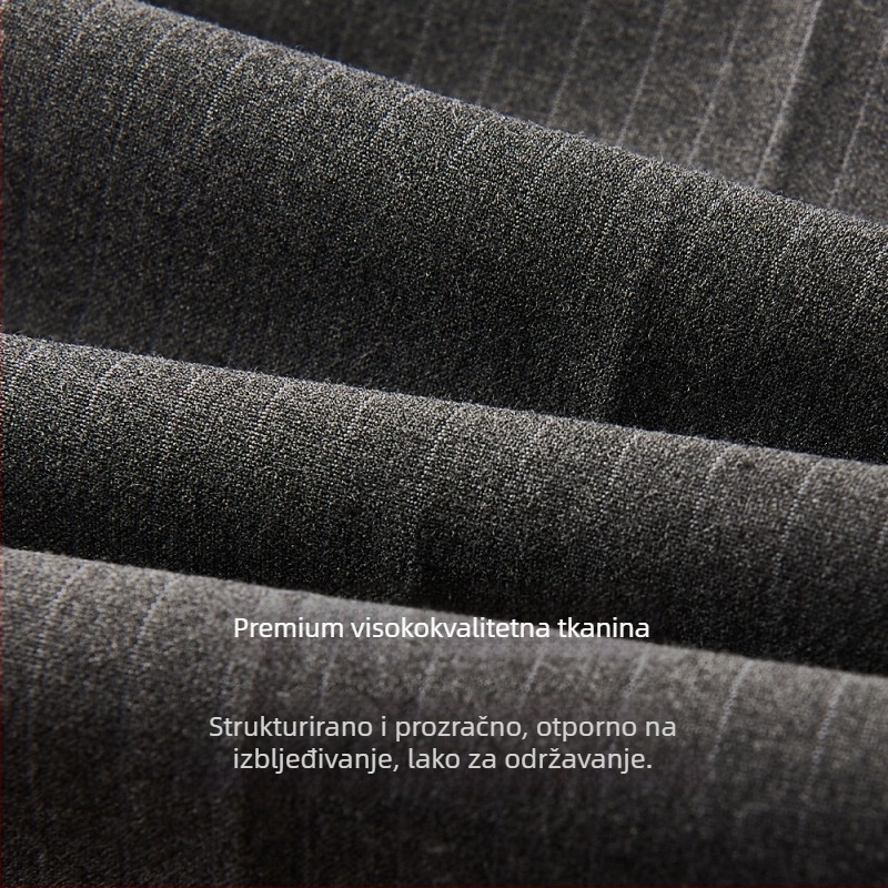 Muške prugaste hlače – korejski stil, lagani poslovni stil, ravni kroj, poliester-viskoza-spandeks 68/28/4, zima