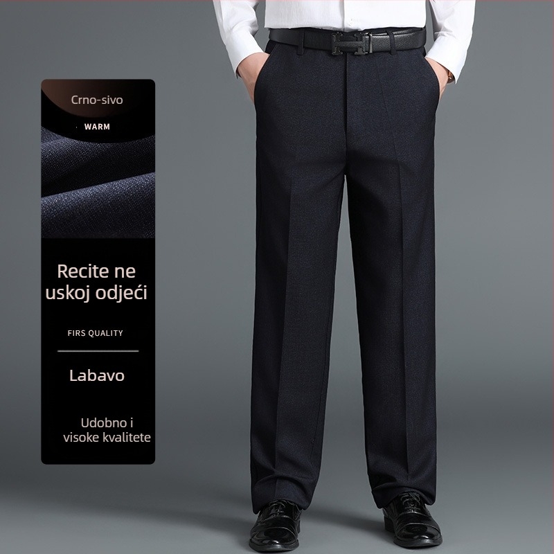 Muške zimske hlače s labavim krojem, fleece podstavljena, smjesa acetatnih vlakana 94%, casual nošenje za muškarce srednje dobi