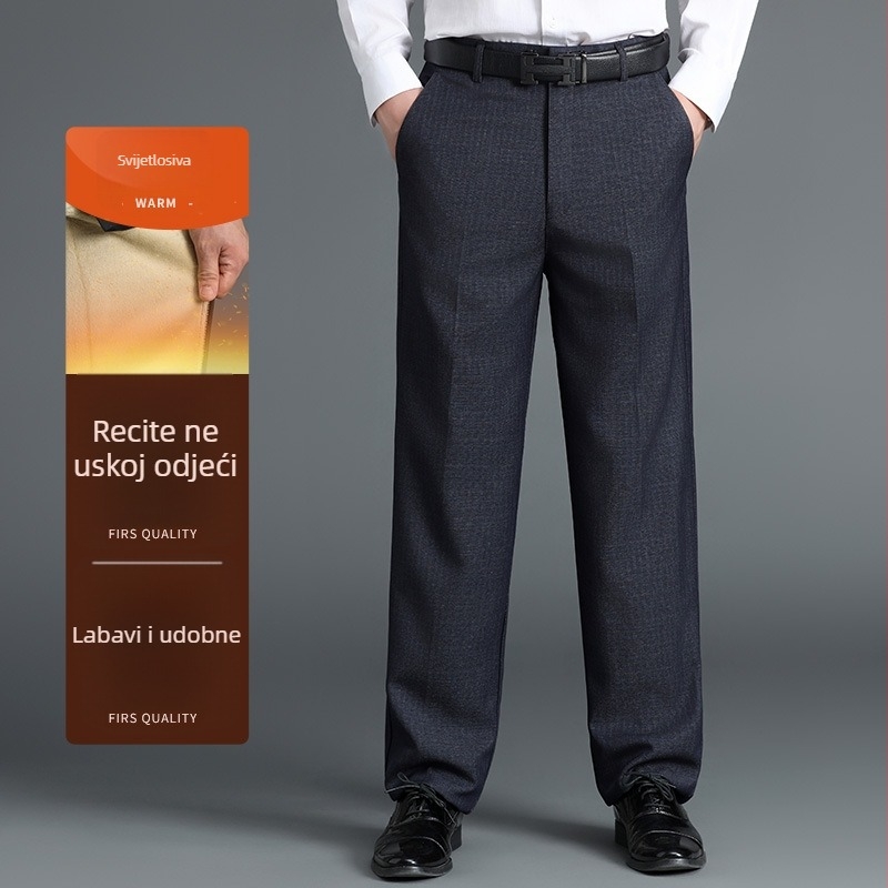Muške zimske hlače s labavim krojem, fleece podstavljena, smjesa acetatnih vlakana 94%, casual nošenje za muškarce srednje dobi