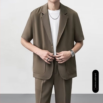 Muški ležerni ljetni sako, korejskog stila, prozračni poliester, rever, kratki/srednji rukavi